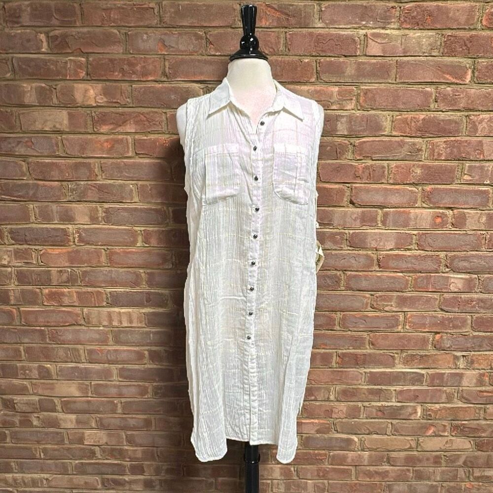 ArattaโSilent Journey Womenโs Embroidery Sleeveless Tunic Top Sz Lg NEW